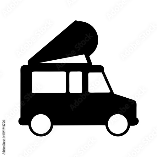 Black Silhouette Icon of a Camper Van with Pop Up Tent on Top