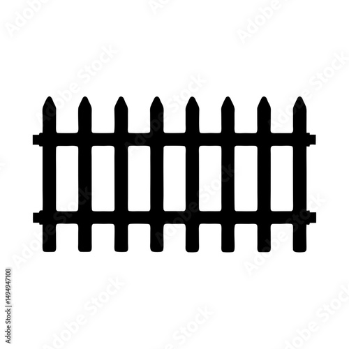 Silhouette of a rustic wooden picket fence against a white background