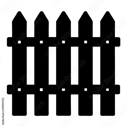 Silhouette illustration of a classic picket fence with pointed tops and simple design