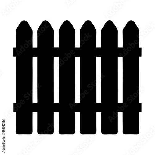 Simple Black and White Picket Fence Illustration with Pointed Tops