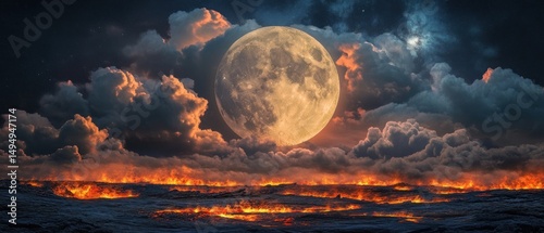 Obraz na płótnie Fiery landscape under a huge moon w salonie