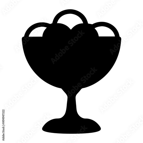 Delicious Ice Cream Sundae in a Glass Bowl Silhouette on White