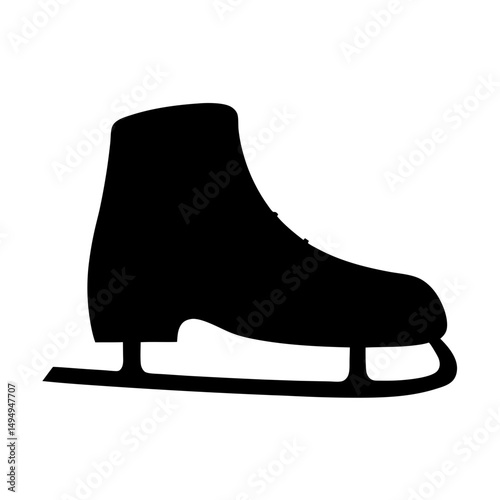 Silhouette of an Ice Skate for Winter Sports on White Background