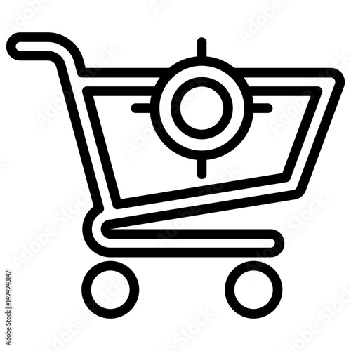 Market Target - Outline Icon - Shopping cart with target symbol, representing market targeting and consumer acceleration