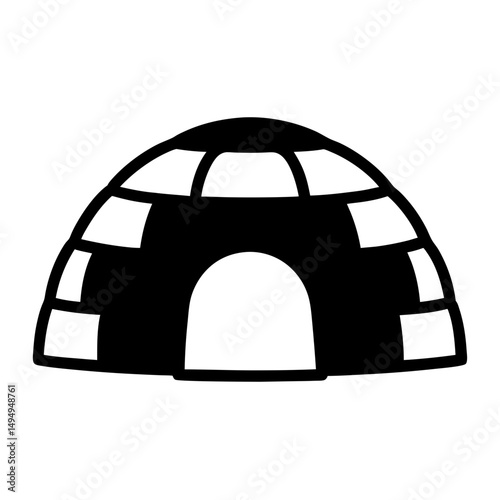 Black and White Igloo Illustration with Clear Doorway in Winter Season
