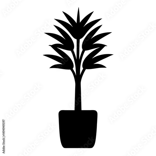 Black silhouette of a houseplant in a pot with stylized leaves