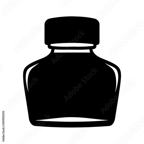 Stylized black ink bottle icon with geometric shape and flat design