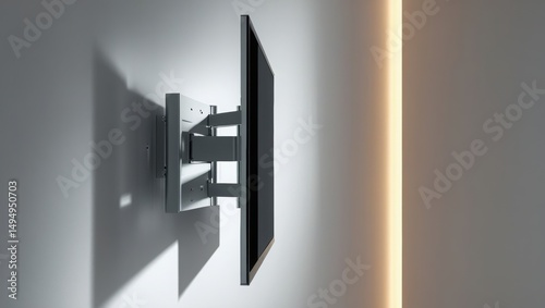 Modern silver TV mount on white wall with sleek, minimalist design.