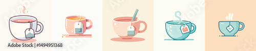 Cozy Cup of Tea – Flat Illustration of Warm Tea with Teabag in Minimalist Style