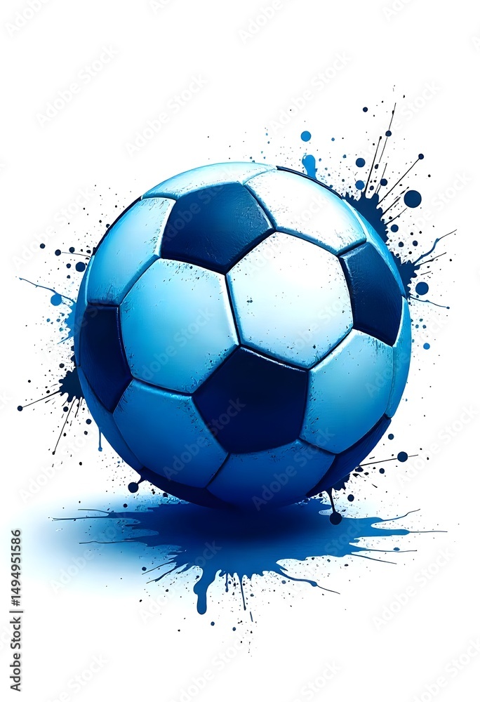 Fototapeta premium Artistic soccer ball illustration with blue paint splash background high resolution picture