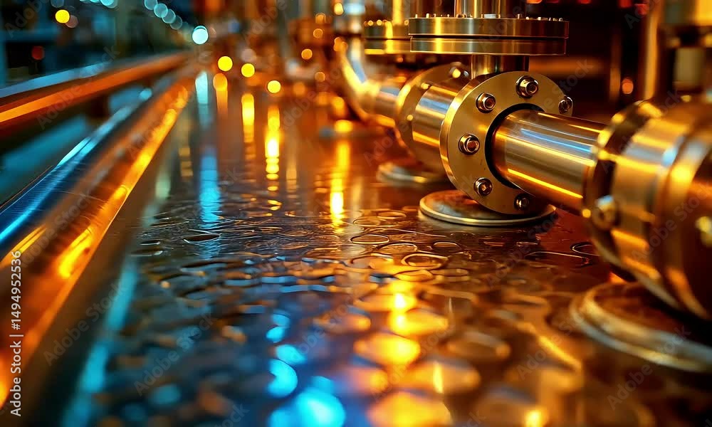 Colorful industrial pipes and metal components
