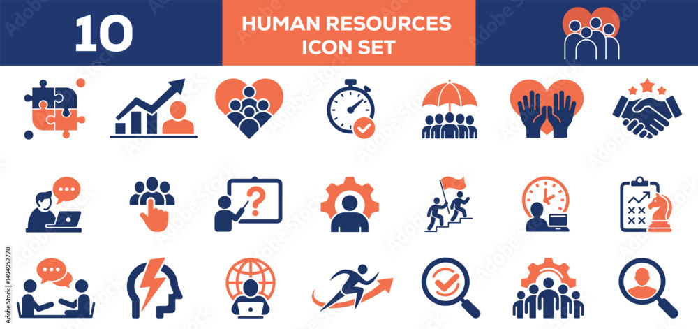Fototapeta premium Human resources icons Businessman outline icons collection. Work group and human resources. Business teamwork, human resources, meeting, partnership