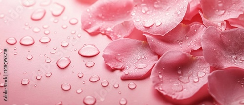Obraz na płótnie Rose petals with water droplets on a pink background w salonie
