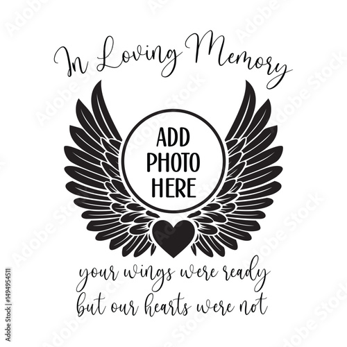 In Loving Memory vector design with heart and angel wings memorial quote, Memorial vector design, Rest in Peace vector clip art	