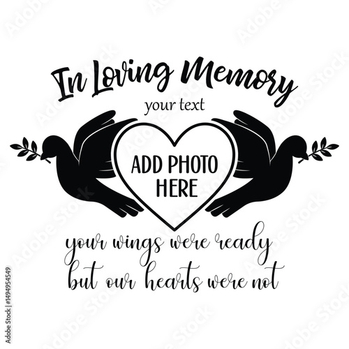 In Loving Memory vector design with heart and doves memorial quote, Memorial vector design, Rest in Peace vector clip art	