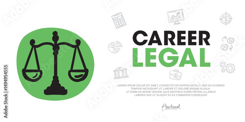 Career legal a Modern Web Banner Concept Using hand-drawn Doodle icon Graphics.