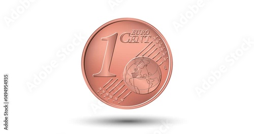 One euro cent coin. The coin appear on the screen with a captivating style. Animated vector coin. Money animation.