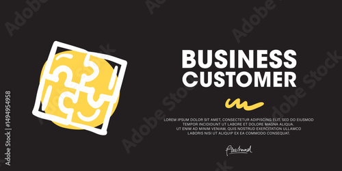 Business customer, Developing a Modern Web Banner Concept Using hand-drawn Doodle icon Graphics.