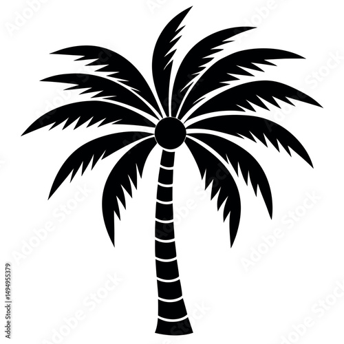 Tropical island beach palm tree silhouette vector illustration