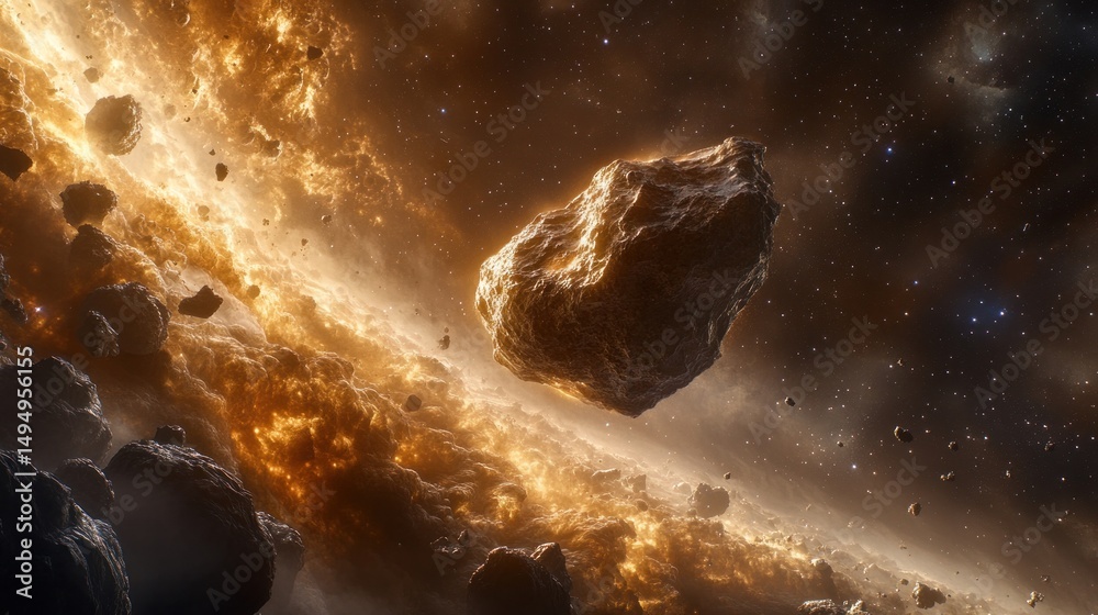 Asteroid field in the space