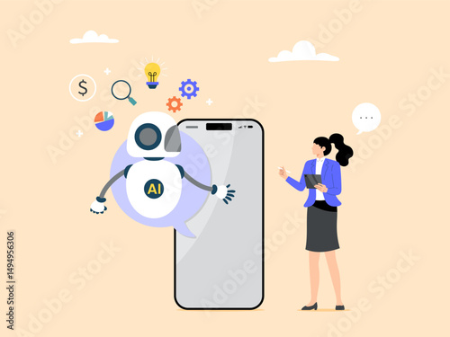 User conversation with AI assistant, chatbot communication concept