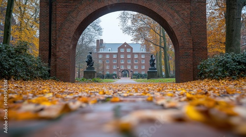 Autumnal Archway: A College Campus Scene