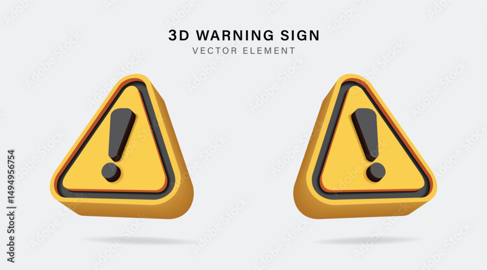 3d Vector of Yellow warning sign collection set with Exclamation mark concept for web, ux ui template