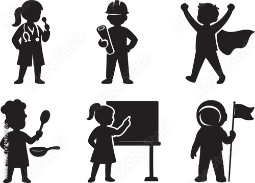 Career Kids Silhouette Vector Illustration on White Background