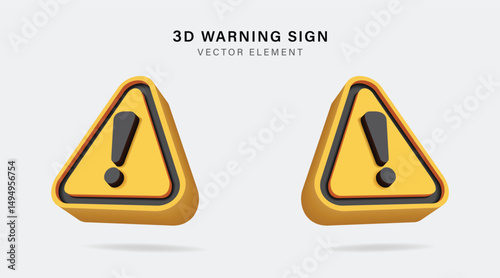 3d Vector of Yellow warning sign collection set with Exclamation mark concept for web, ux ui template