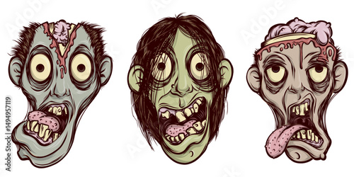 3 Gangly Zombie Heads