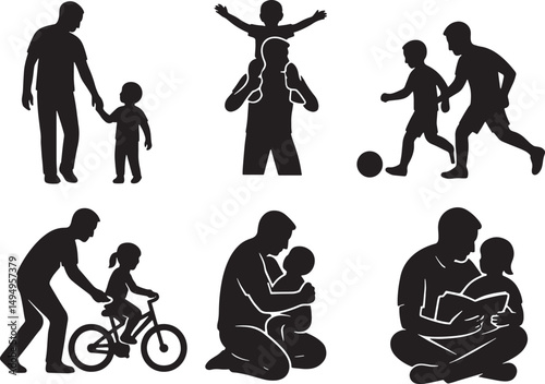 Father and Child Silhouettes Vector Illustration.