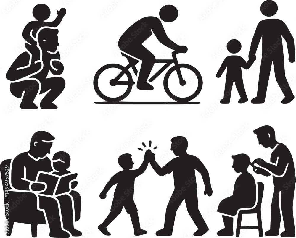 Obraz premium Father and Child Activities Vector Illustration Isolated on White
