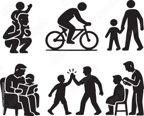 Father and Child Activities Vector Illustration Isolated on White