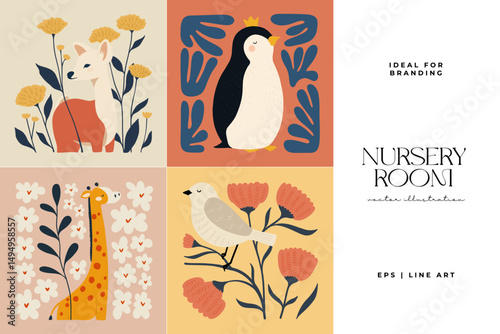 Abstract Childrens Room posters template. Modern trendy Kids minimal style. Hand drawn design for wallpaper, wall decor, print, postcard, cover, template, banner.