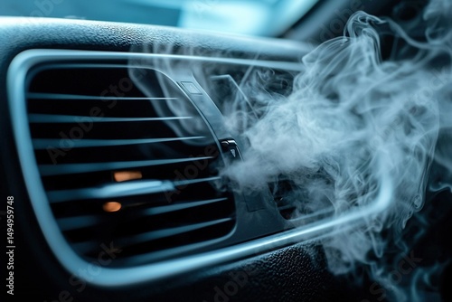 Smoke coming from car AC vent. Concept of dirty air coming out from car ventilation. Generative Ai