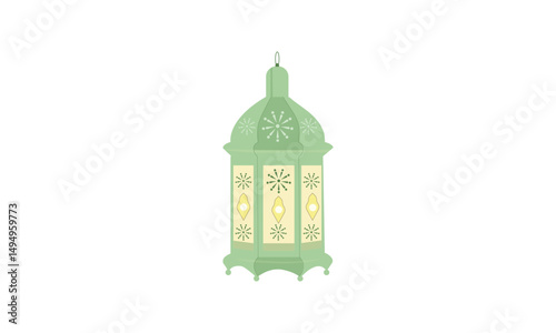 Calm Green Illuminated Islamic Ramadan Kareem and Eid Celebration Ornament Hanging Lantern