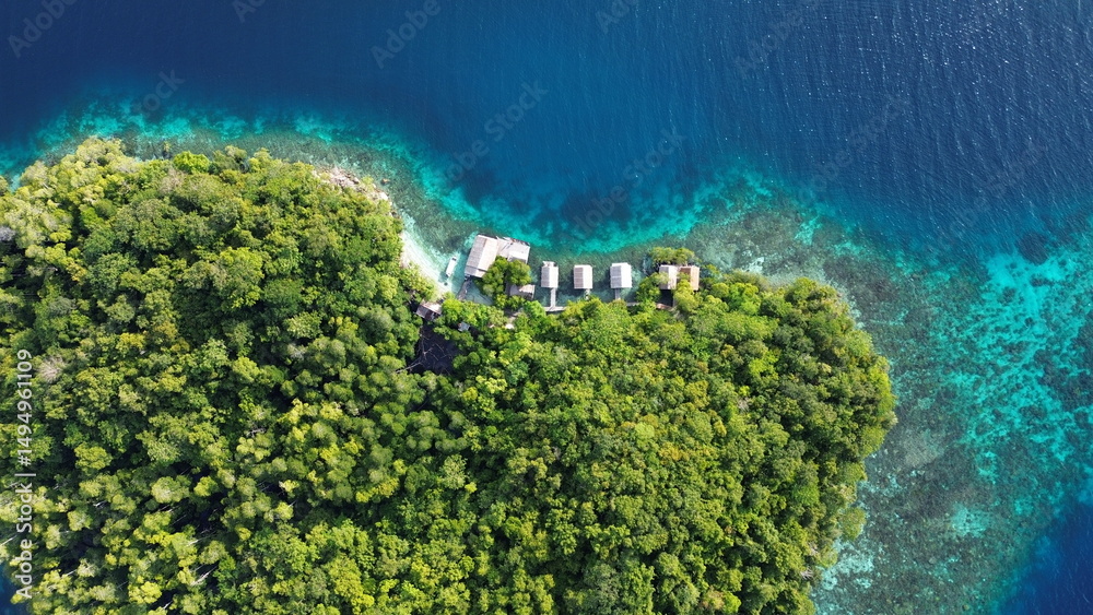 Obraz premium Aerial View of Citrus Ridge Snorkeling Site, Gam Island, Raja Ampat..
