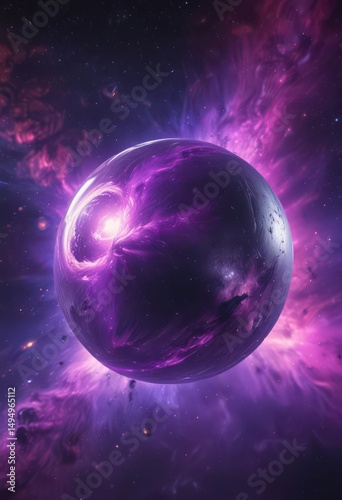 Glowing orb floats in vibrant purple nebula, cosmic dust swirls , sci-fi, orb, astral