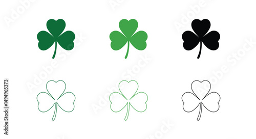 "Shamrock Clover Leaf Vector Set. Flat and Cartoon Style St. Patrick’s Day Lucky Symbols on Transparent Background."