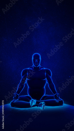 Lotus position meditation with visible chakras