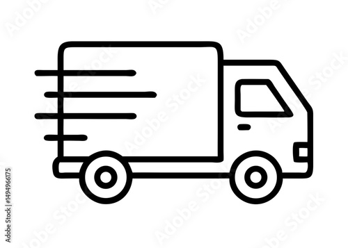 Fast moving shipping delivery truck line art vector icon for transportation apps and websites. Vector illustration