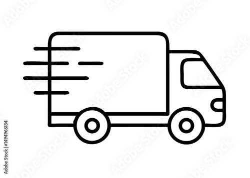 Fast moving shipping delivery truck line art vector icon for transportation apps and websites. Vector illustration