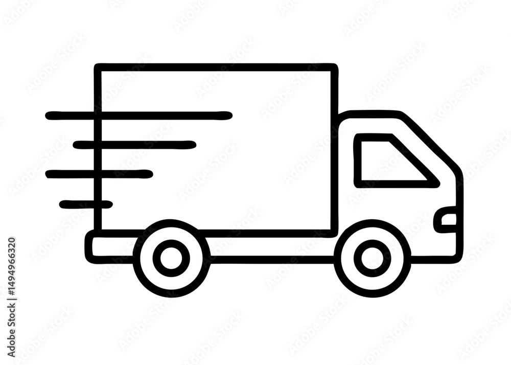 Fast moving shipping delivery truck line art vector icon for transportation apps and websites. Vector illustration Fast moving shipping delivery truck line art vector icon for transportation apps and websites. Vector illustration