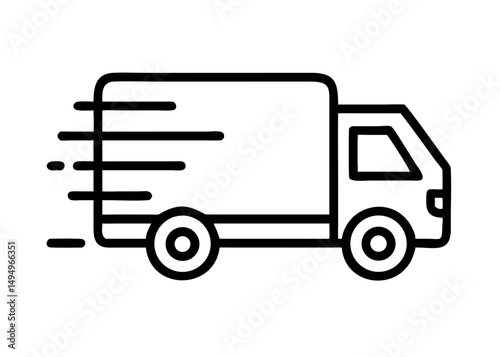 Fast moving shipping delivery truck line art vector icon for transportation apps and websites. Vector illustration