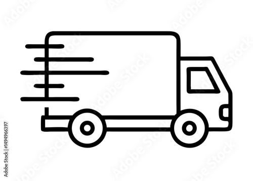 Fast moving shipping delivery truck line art vector icon for transportation apps and websites. Vector illustration