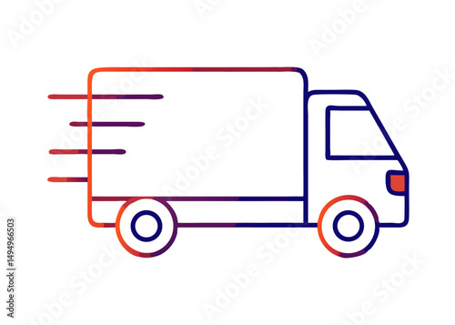 Fast moving shipping delivery truck line art vector icon for transportation apps and websites. Vector illustration