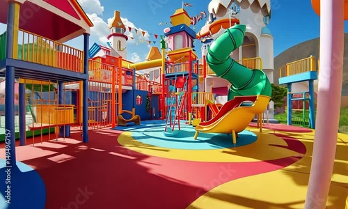 Wallpaper Mural Colorful Playground Equipment with Slides and Swings for Kids Activities Concept Torontodigital.ca