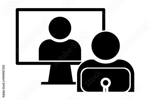 Person attending a webinar on a computer screen icon symbol illustration