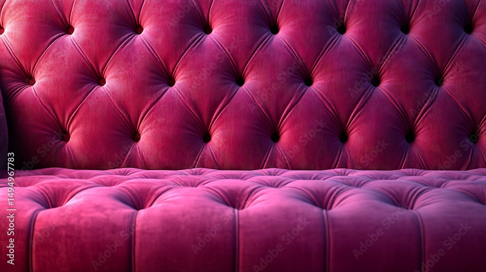 Obraz premium Luxurious velvet upholstery featuring a deep magenta hue and classic button tufting