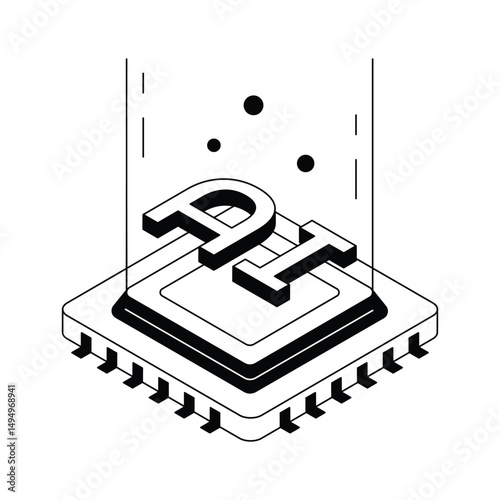 An amazing isometric outline icon of ai chip design